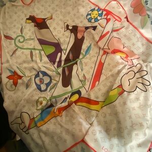 Louis Vuitton White and Red Floral Scarf